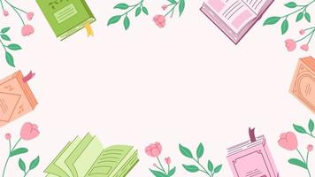 Spring background with flowers and books. Banner poster template with place for text useful to use for invitations, promotion, sales, offer. vector