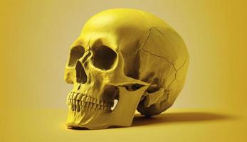 human skull on yellow background, Generate Ai photo