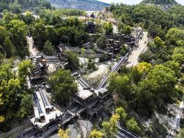 Aerial view of conveyor system on the slope of a mining facility. photo