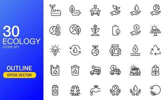 Ecology icon set in outlined style. Suitable for design element of eco friendly, green energy, and sustainable energy icon collection. vector