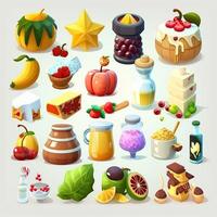 Food color flat design icons set, gameAssets, props, items, sprites, cartoon, toon, photo