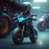 Little black baby riding a motorcycle and having fun, photo