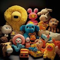 A collection of 1979s Fisher Price toys, soft animals, kitsch, vintage, retro, animals, photo