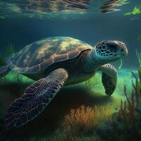 el deslumbrante colores de mar tortugas en su submarino hábitat, generativo ai foto