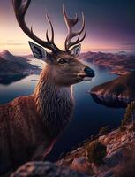 Serenity on High, Axis Deer Perched on Mountain Tops, photo