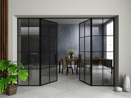 Modern black loft glass door in the room photo