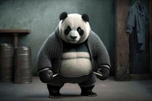 Panda wears workout cloth. Love health and fitness concept. photo