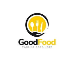 Food logo icon design vector. Food logo elements with spoon, knife, and fork. vector