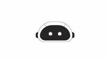 Animated bw robot with glowing eyes. Black and white thin line icon 4K video footage for web design. Robotics isolated monochromatic flat element animation with alpha channel transparency