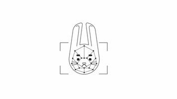 ai scannen konijn gezicht bw animatie. geanimeerd konijn dier 2d vlak monochromatisch dun lijn karakter. computer visie 4k video concept beeldmateriaal met alpha kanaal transparantie voor web ontwerp