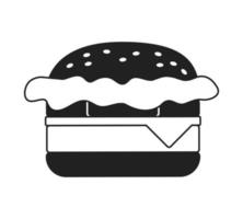 Juicy cheeseburger from fast food restaurant monochromatic flat vector object. Hamburger with cheese. Editable thin line icon on white. Simple bw cartoon spot image for web graphic design, animation