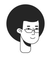 Kinky haired man with glasses flat line monochromatic vector character head. Simple outline avatar icon. Editable cartoon user portrait. Lineart spot illustration for web graphic design and animation