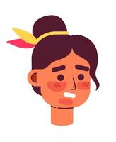 Troubled girl with facial sunburns semi flat vector character head. Redness. Editable cartoon style face emotion. Simple colorful avatar icon. Spot illustration for web graphic design and animation