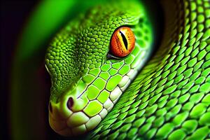 Green snake, python close-up. photo