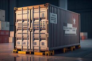 Cargo container at the logistics warehouse. photo