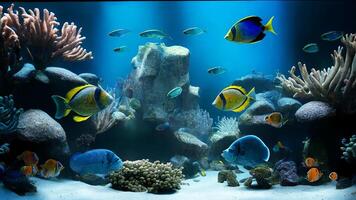 An aquarium with tropical fish and corals. Background. photo