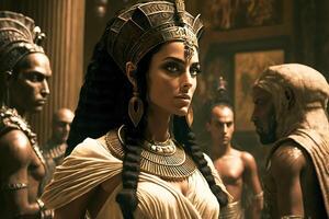 reina cleopatra con el personas de Egipto. un historia de antiguo Egipto. generativo ai foto