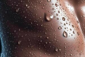 gotas de agua en un mujer bronceado piel. antecedentes. generativo ai foto