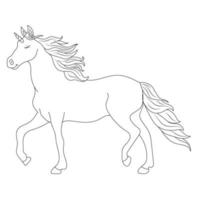 Black and white Line art unicorn kids illustration vector