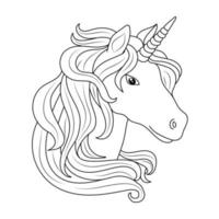 Black and white Line art unicorn kids illustration vector