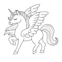 Black and white Line art unicorn kids illustration vector