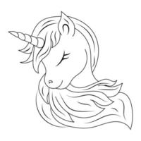 Black and white Line art unicorn kids illustration vector