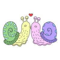 Two snails are kissing. Vector illustration for banner or print