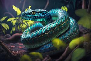 Green snake, python close-up. photo