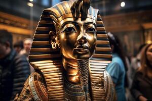 faraón Tutankamón en un oscuro museo habitación. generativo ai foto