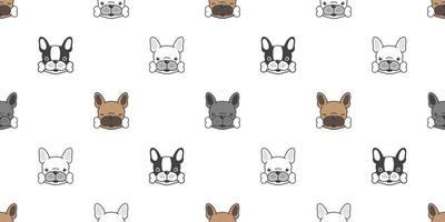 Dog seamless pattern vector french bulldog bone pug head puppy breed isolated wallpaper white