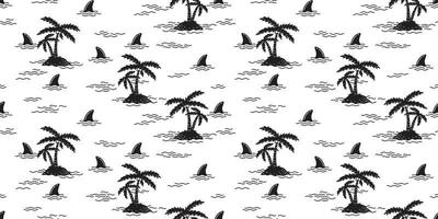 shark seamless pattern fin palm tree coconut tree dolphin whale vector ocean wave island isolated wallpaper background