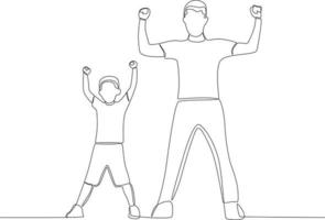 A child and father stood up raising and clenching fists vector