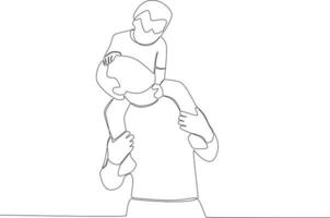 A father looks at his son on his shoulder vector