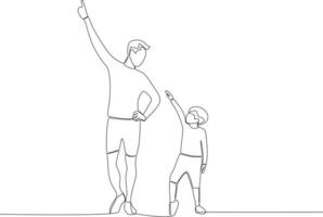 A father and son pointed upwards vector