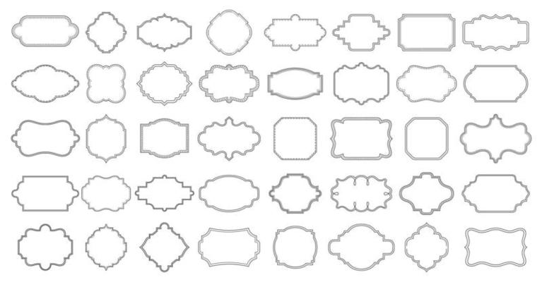 Vintage frames. Retro empty label border, simple elegant tag frame, decorative badge. Blank victorian labels for package decoration vector set