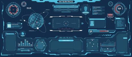 Futuristic hud interface. Sci-fi virtual communication display layout. Digital hologram screen, spaceship control panel vector template