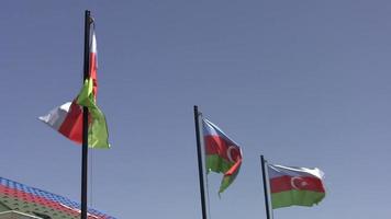 3 Azerbaijani flags are waving in the air video