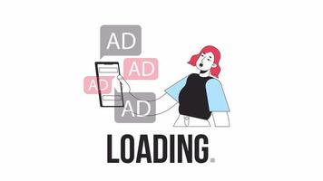 Too many ads online loader animation. Online advertising. Flash message 4K video footage. Isolated outline colour loading progress indicator with alpha channel transparency for UI, UX web design