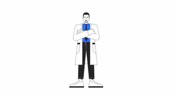 Primary care doctor animation. Healthcare provider service isolated 2D cartoon flat colour line character 4K video footage on white background with alpha channel transparency for web design