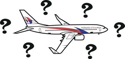 Illustration Of Missing Malaysian Airplane With Question Marks Around The Aircraft vector