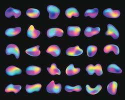 Fluid holographic or iridescent shapes, abstract liquid bubbles. Gradient organic neon graphic elements, bubble shape fluids logo vector set