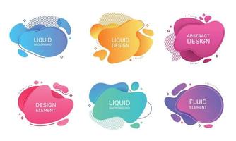 Abstract liquid shape, organic fluid blobs banner. Modern gradient graphic elements with geometric shapes. Colorful bubbles design vector set