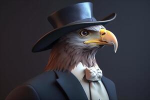 Gentleman, boss bald eagle in hat, suit and tie. Banner header. . photo