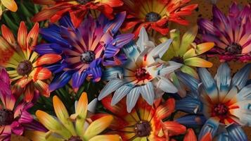 Texture of vibrant mixed African colorful blooming flowers for background, wallpaper. . photo