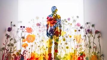 Health Day, concept image of a man from grass, flowers. Fictional person created with . photo