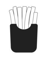 Crispy fast food french fries in package monochromatic flat vector object. Fry potatoes in box. Editable thin line icon on white. Simple bw cartoon spot image for web graphic design, animation