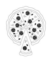 Cutting pepperoni pizza in slices monochromatic flat vector object. Italian restaurant, pizzeria meal. Editable thin line icon on white. Simple bw cartoon spot image for web graphic design, animation