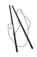 Properly holding chopsticks monochromatic flat vector first view hand. Use hashi right handed correct. Editable thin line icon on white. Simple bw cartoon spot image for web graphic design, animation