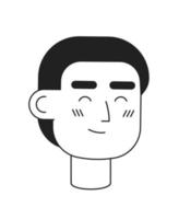 Excited short hair man with closed eyes monochromatic flat vector character head. Editable black white cartoon face emotion. Hand drawn lineart ink spot illustration for web graphic design, animation