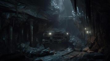 Inside of the cave with light in the dark photo